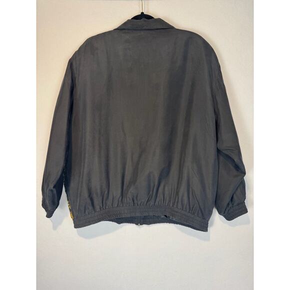 Vtg Womens Sz L Silk Bomber Jacket Black Gold Chains Leopard Full Zip - Picture 4 of 5